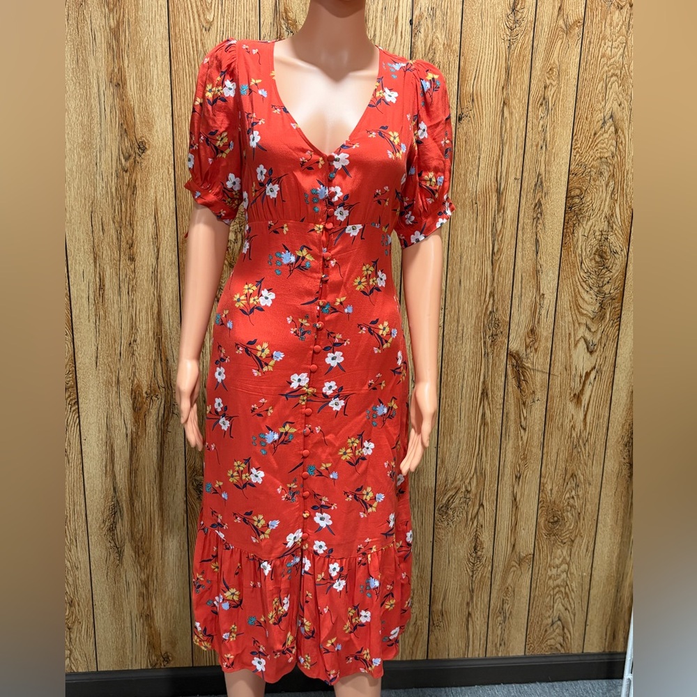 Anthropologie Red Floral Midi Dress